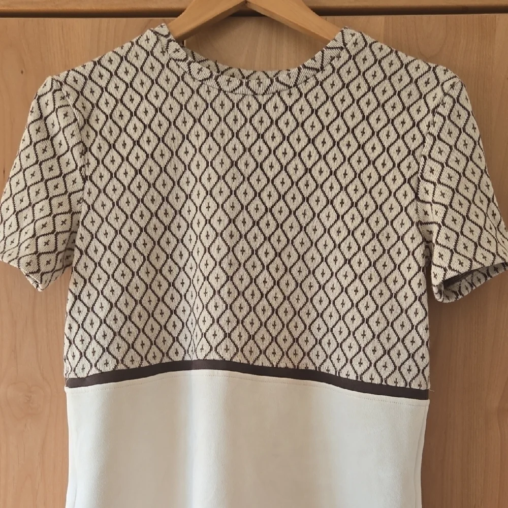 Zara Cream and Brown Geometric Tunic, Small, VGUC, Cabin Cottage Core